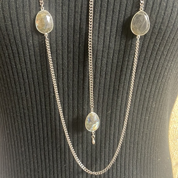 Hematite & Faceted Labradorite Double Chainlink Necklace - Picture 2 of 7